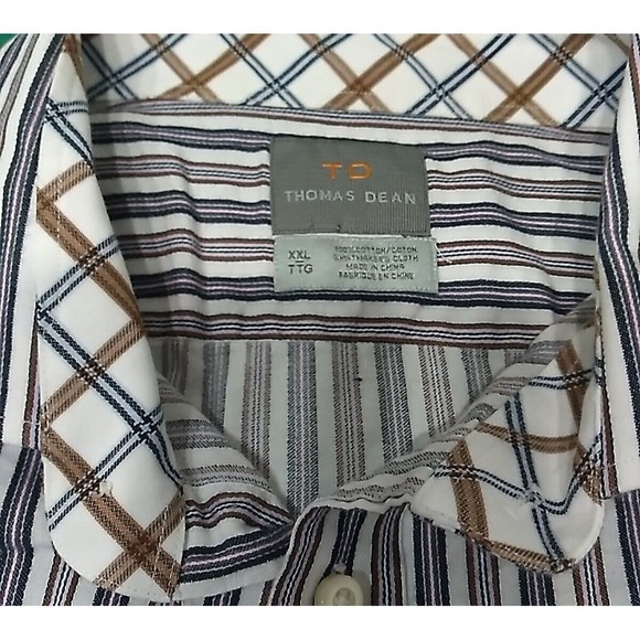Thomas Dean TD Men's Size XXL Long Sleeve Striped Shirt Button Up Purple Blue - Picture 8 of 13